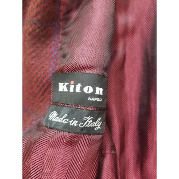 Kiton Womens Burgundy Plaid Blazer SizeEU  44 100% Cashmere New Without Tags. - Picture 10 of 15